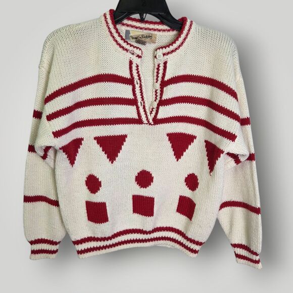 Vintage Diane Von Furstenberg Geometric Knit Sweater White Red Size Small - Picture 2 of 9